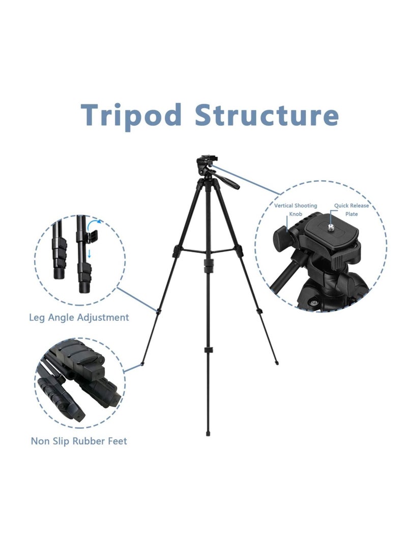 TYCOM Tripod Stand 53" Extendable Mini Cell Phone Tripod Accessory with Portable Pouch, Bluetooth Remote Shutter and Phone Mount for iPhone/Android Phone/Gopros/DSLR Cameras  - Image 3