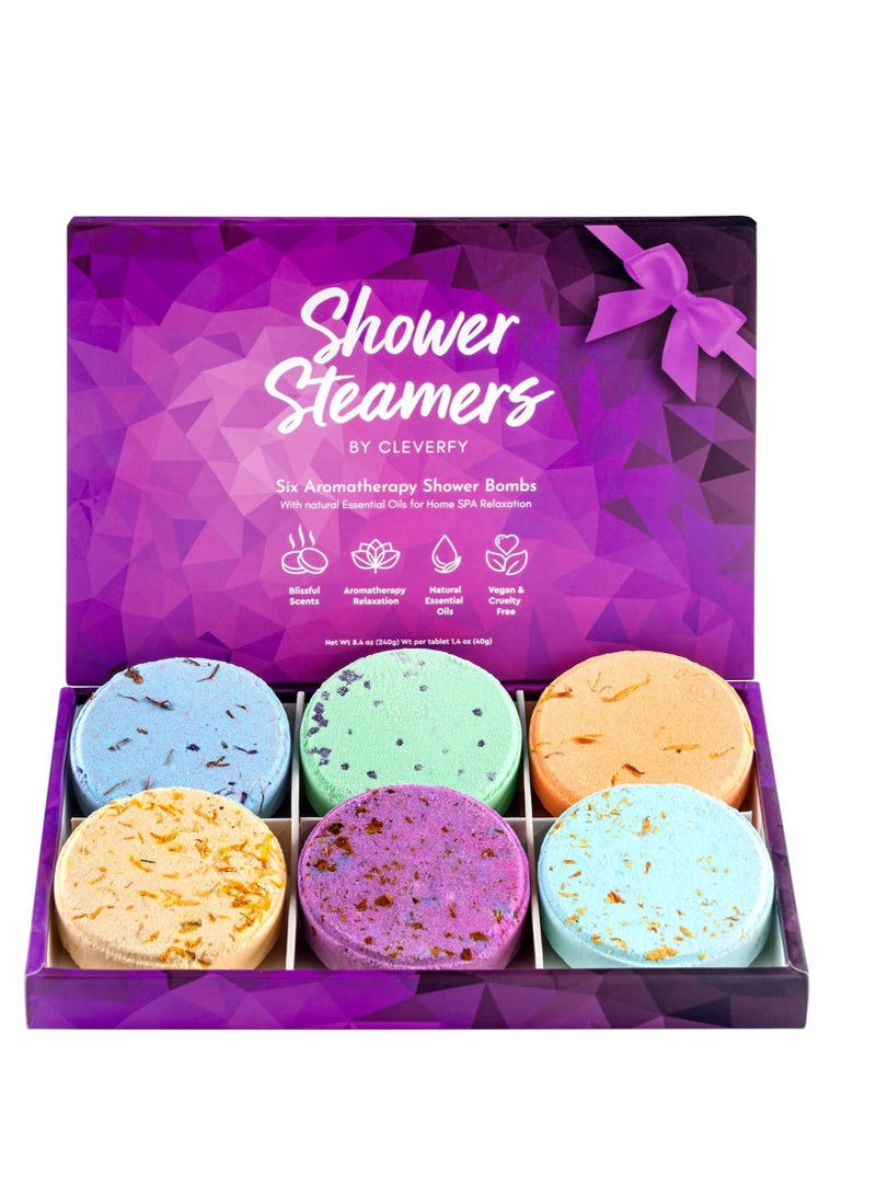 CLEVERFY Cleverfy Shower Steamers Aromatherapy - Variety Pack of 6 Shower Bombs with Essential Oils. Personal Care and Relaxation Birthday Gifts for Women and Men. Purple Set  - Image 1