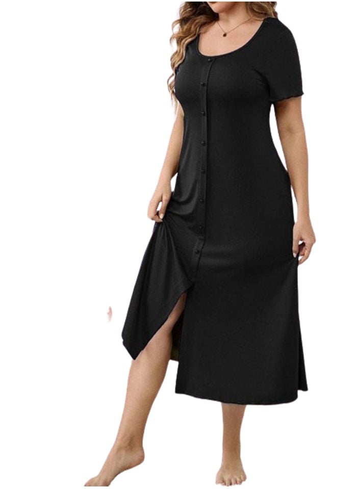 Generic Plain half-sleeved home jalabiya - special size - black color 