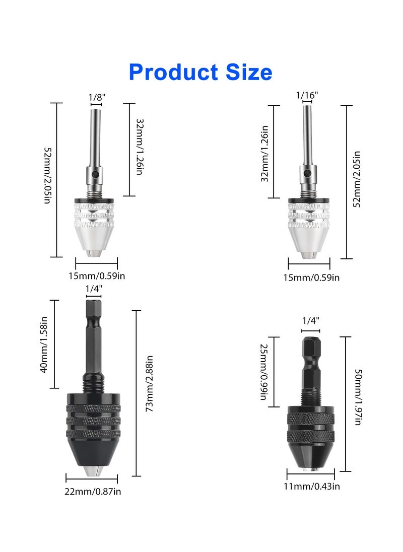 SANMUGEED - Keyless Drill Chuck Conversion Tool, 4PCS 1/4, 1/8, 1/16 Inch Hex and Round Shank Drill Bit Chuck Adapter Converter - Image 1
