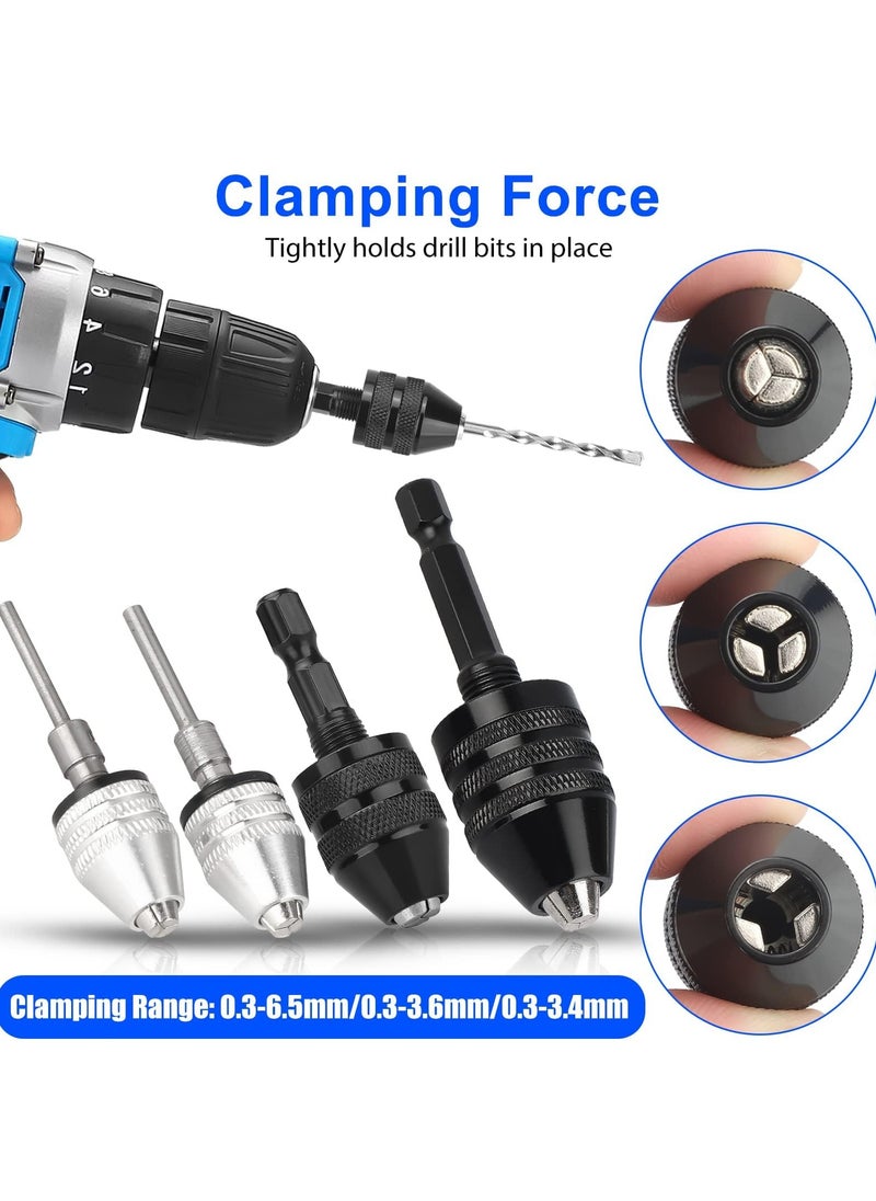 SANMUGEED - Keyless Drill Chuck Conversion Tool, 4PCS 1/4, 1/8, 1/16 Inch Hex and Round Shank Drill Bit Chuck Adapter Converter - Image 1