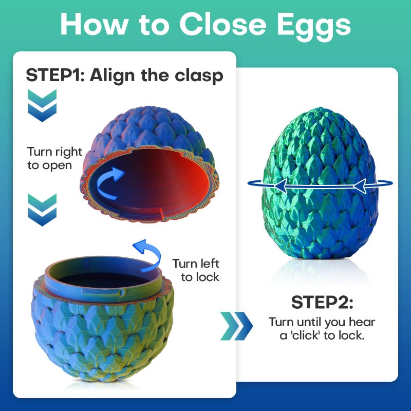 SYEFKJSA 3D Printed Dragon Eggs with Dragon Inside - 12Inch,Articulated Fidget 3D Printed Animals, Interesting Decorative Gift, Easter Basket Essentials Stuffers (Laser Green) - Image 4
