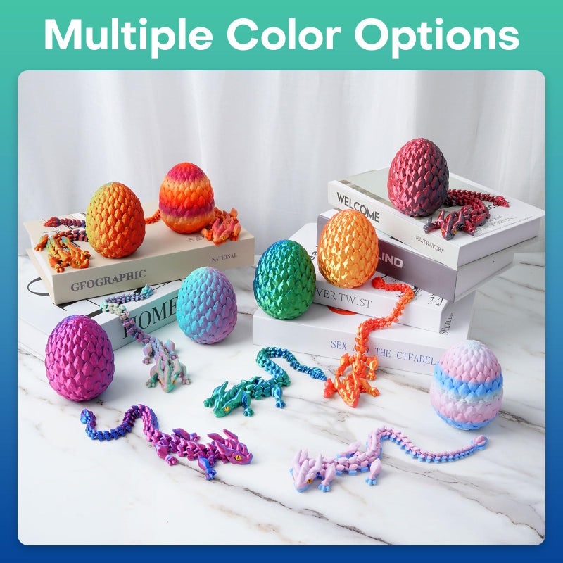 SYEFKJSA 3D Printed Dragon Eggs with Dragon Inside - 12Inch,Articulated Fidget 3D Printed Animals, Interesting Decorative Gift, Easter Basket Essentials Stuffers (Laser Green) - Image 5
