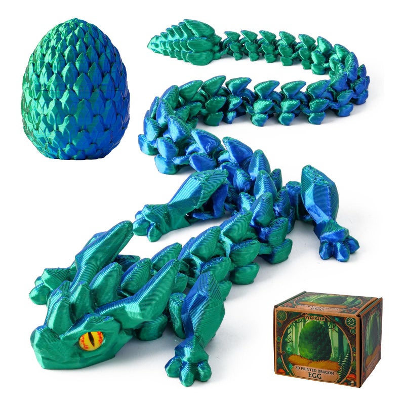 SYEFKJSA 3D Printed Dragon Eggs with Dragon Inside - 12Inch,Articulated Fidget 3D Printed Animals, Interesting Decorative Gift, Easter Basket Essentials Stuffers (Laser Green) - Image 1