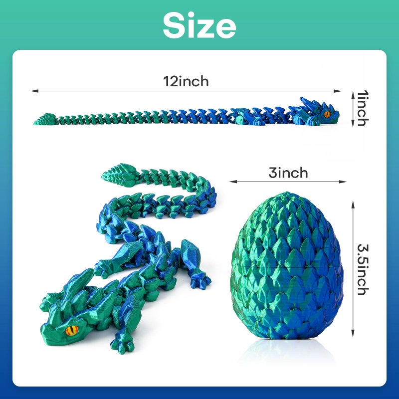 SYEFKJSA 3D Printed Dragon Eggs with Dragon Inside - 12Inch,Articulated Fidget 3D Printed Animals, Interesting Decorative Gift, Easter Basket Essentials Stuffers (Laser Green) - Image 2