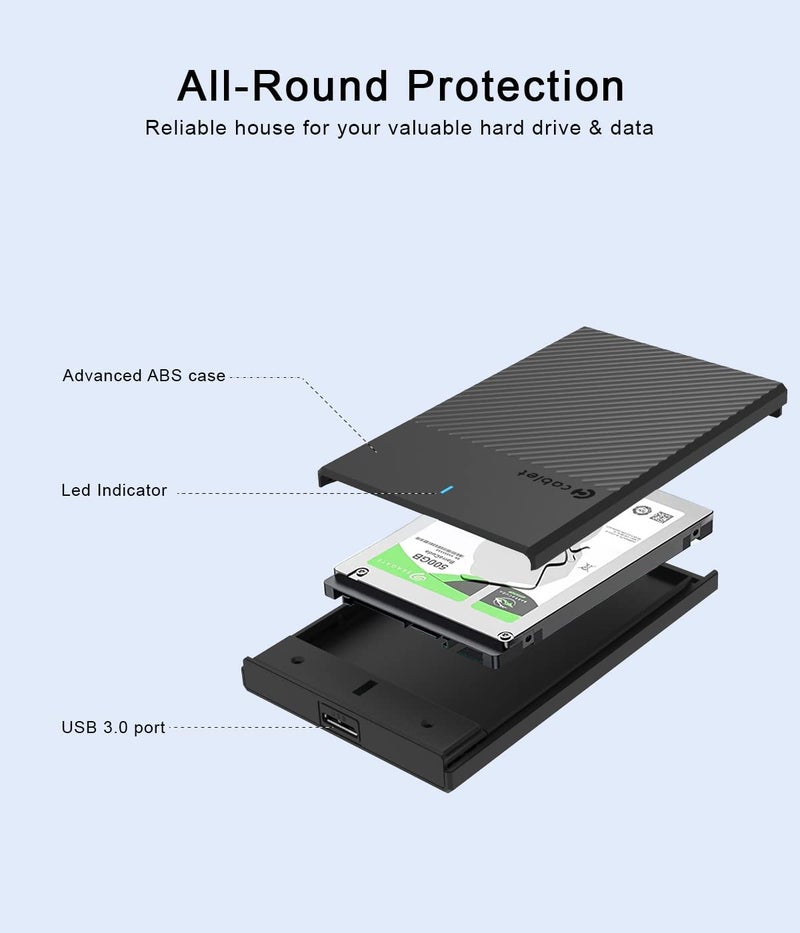 Cablet 2.5 Inch SATA USB 3.0 HDD/SSD Portable External Enclosure for 7mm and 9.5mm, Tool-Free Design, Supports UASP Max 6TB - Image 2