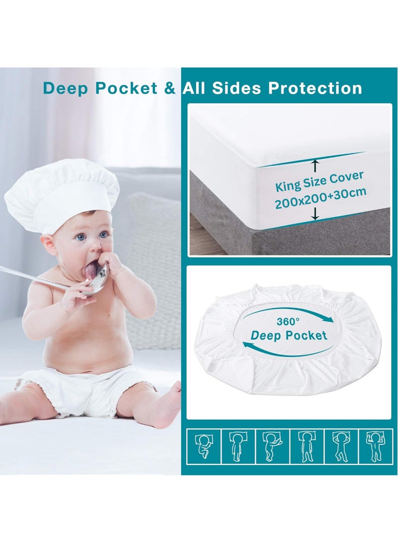 مزاجك واقي مرتبة مقاوم للماء، غطاء مرتبة من نسيج محبوك قابل للتنفس مع جيب عميق، قابل للغسل، خالٍ من الفينيل المضاد للحساسية للحيوانات الأليفة والأطفال والكبار (ملكي (200 * 200 * 30 سم)) - Image 3