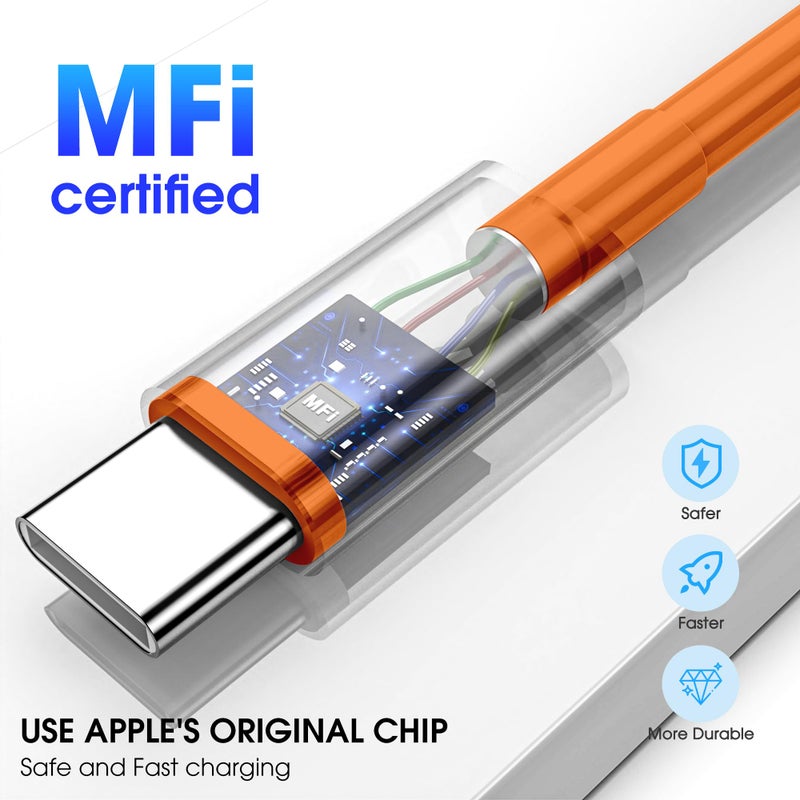 FEEL2NICE for iPhone 17 Pro Max Orange USB C to USB C Cable, 3-Pack 6FT 60W Fast Charging Type-C to Type-C Cords Compatible with iPhone 17/16 Pro/Pro Max, iPad Pro/Air, MacBook Air/Pro, iPhone 17 Air - Image 3
