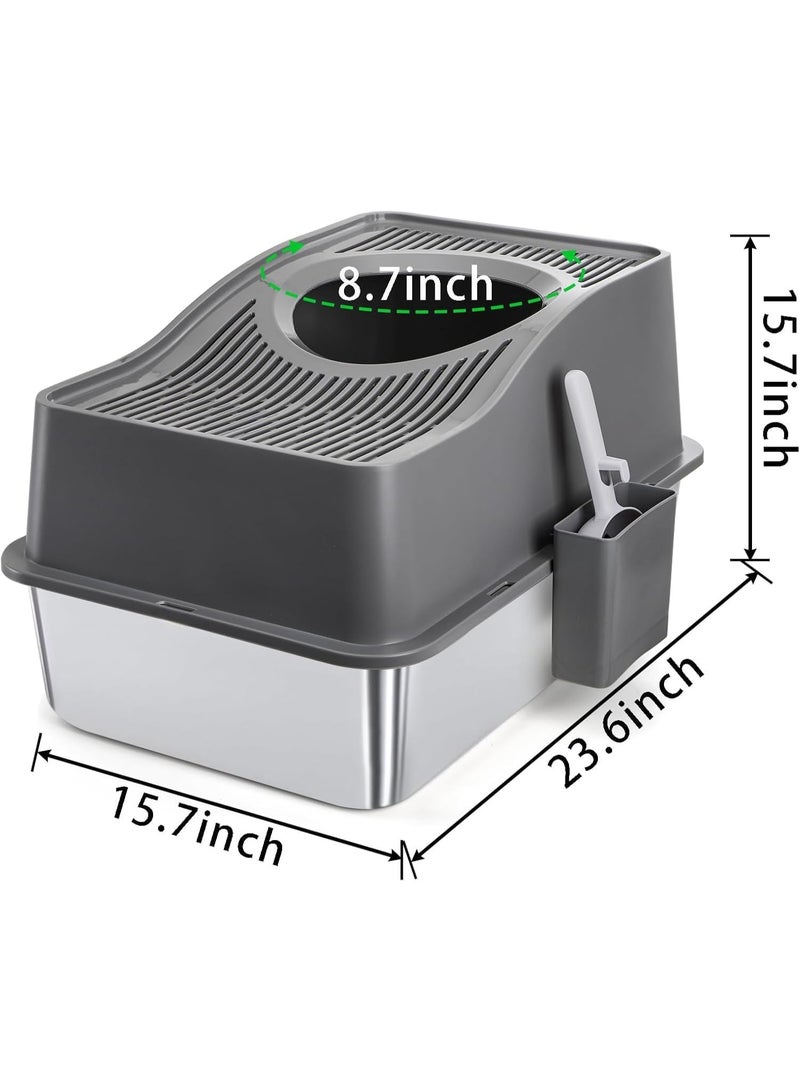Stainless Steel Cat Litter Box with Lid, Extra Large Top Entry Litter Boxes for Big Cats, Enclosed Removable Metal Litter Box with Scoop and High Wall, Anti-Leakage, Easy Cleaning - Image 2