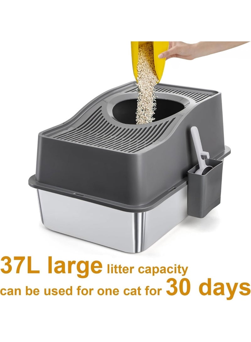 Stainless Steel Cat Litter Box with Lid, Extra Large Top Entry Litter Boxes for Big Cats, Enclosed Removable Metal Litter Box with Scoop and High Wall, Anti-Leakage, Easy Cleaning - Image 3