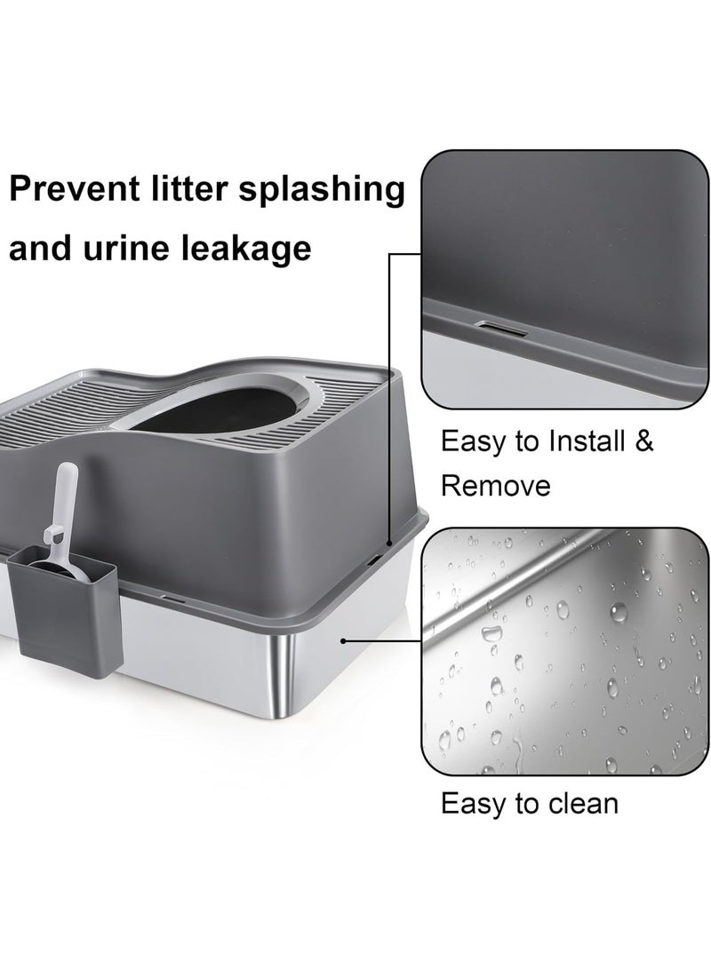 Stainless Steel Cat Litter Box with Lid, Extra Large Top Entry Litter Boxes for Big Cats, Enclosed Removable Metal Litter Box with Scoop and High Wall, Anti-Leakage, Easy Cleaning - Image 4