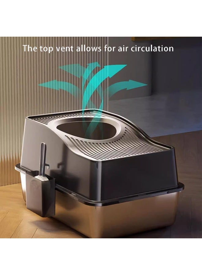 Stainless Steel Cat Litter Box with Lid, Extra Large Top Entry Litter Boxes for Big Cats, Enclosed Removable Metal Litter Box with Scoop and High Wall, Anti-Leakage, Easy Cleaning - Image 5