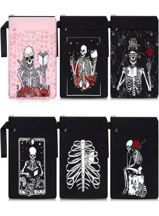 Fuyoooo 6 Pack Gothic Book Covers Book Club Gifts Book Covers for Paperbacks Skeleton Book Sleeve with Zipper Book Case Bag Gothic Book Protector for Book Lovers Teacher Student Gifts - Image 1