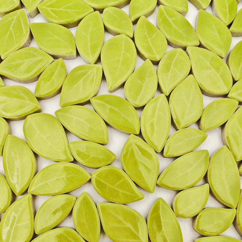 YOZIEMQ 500g11lb LeafShaped Ceramic Mosaic TilesCeramic Mosaic Pieces for CraftsMosaic Tiles for Home Decoration or DIY CraftsMosaic Making Supplies Yellowish Green - Image 2