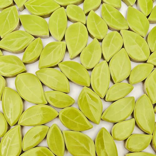 YOZIEMQ 500g11lb LeafShaped Ceramic Mosaic TilesCeramic Mosaic Pieces for CraftsMosaic Tiles for Home Decoration or DIY CraftsMosaic Making Supplies Yellowish Green - Image 1
