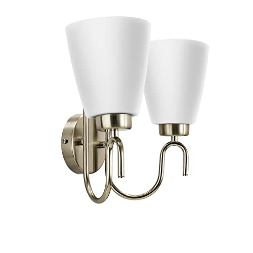 Wipro BeuHome Double Wall Light BW01 | Premium Indoor Decorative Light with Contemporary Sleek Design | Antique Surface Mounted Classic Wall Light for Bedroom, Living Room | B22 (2H, Matte Nickel) - Image 1