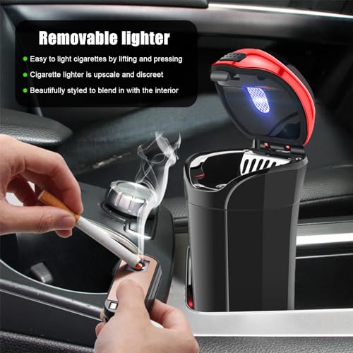 Suvnie Car Ashtray with Lid, Detachable USB Rechargeable Auto Cigarette Lighter with Blue LED Light, Portable Smell Proof Stainless Car Ash Tray, Mini Automotive Trash Can (Red) - Image 4