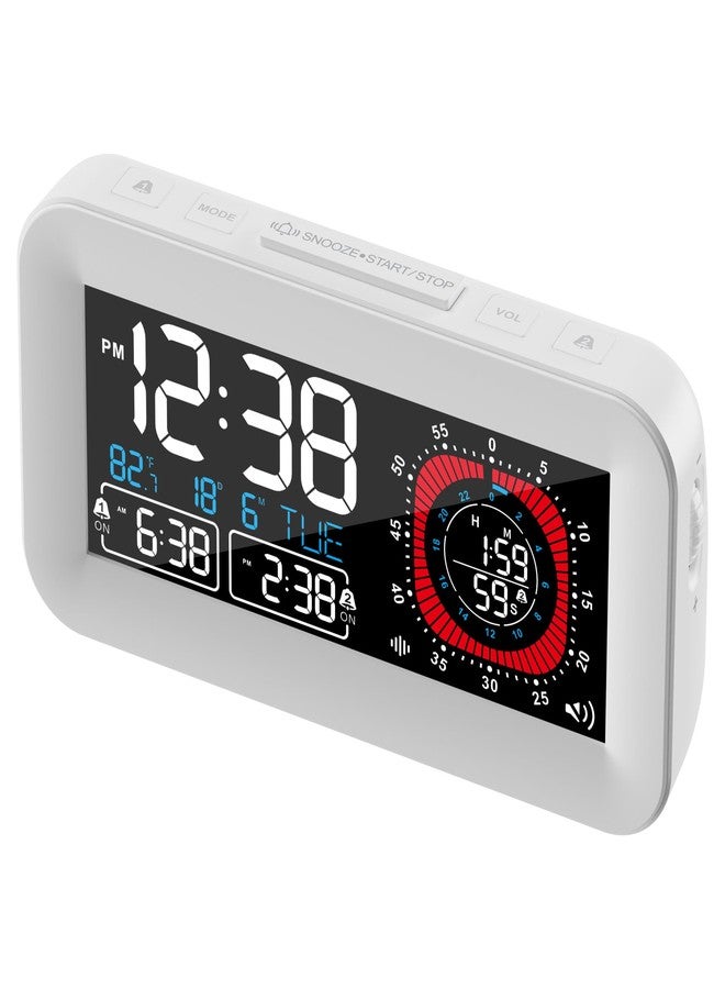 TPKKNGE Digital Dual Alarm Clock for Bedroom,Visual Timer Clock for Kids,Dual Display Countdown Stopwatch Timer Dual Alarm Clock, Time Management Station for Homeschooling Teaching Home Kitchen Office (White) - Image 1