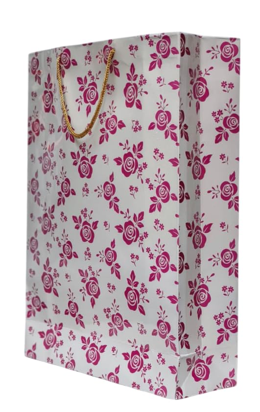 Generic Pack of 50 Premium Rose Print 280 GSM Paper Bags - 12 Inches Length, 16 Inches Height, 4 Inches Side Gusset, Stylish and Durable Packaging Solution ||  - Image 2