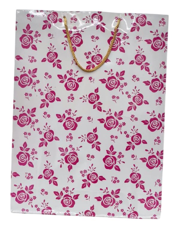 Generic Pack of 50 Premium Rose Print 280 GSM Paper Bags - 12 Inches Length, 16 Inches Height, 4 Inches Side Gusset, Stylish and Durable Packaging Solution ||  - Image 1