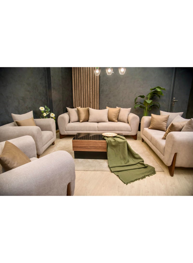 Modern sofa set consisting of 3 seats + 2 seats + 2 armchairs - luxurious red beech wood