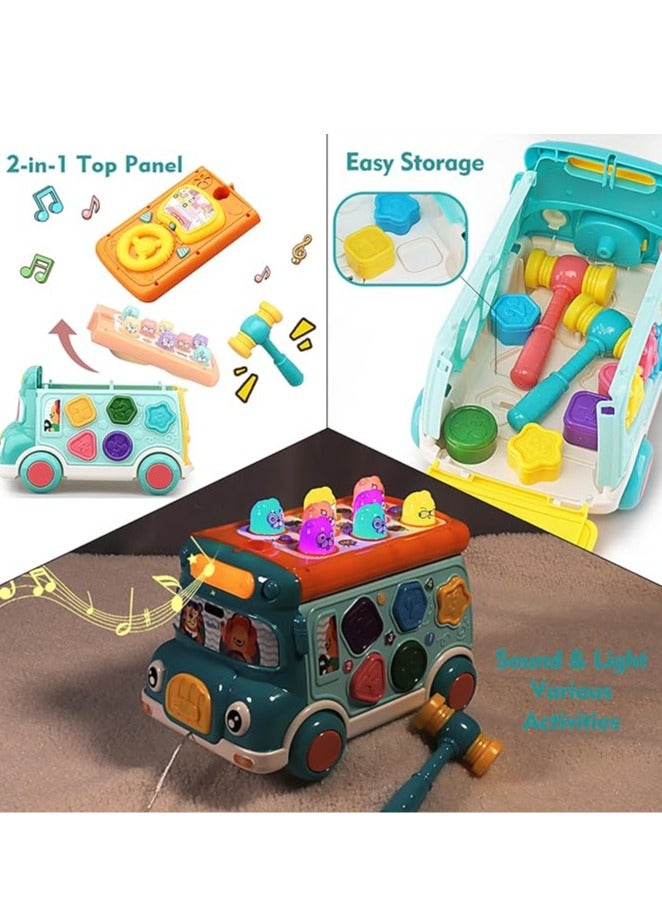 Arabest Music Activity Bus Baby Toy, Infant Education Learn Car, Sound & Light, Interactive Game, Shape Sorter, Animal Matching, Holiday Birthday Present for Toddler Kid Boy Girl 3 4 5 6 7 Years (Blue) - Image 4