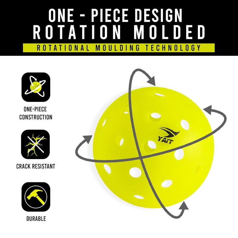 YAIT Sports Rovo Pickleball Ball (Pack of 6) | 40 Hole Outdoor Ball for Tournament Play | Single Piece Rotational Molded | High Performance PP Material, Advanced Aerodynamics | AIPA Approved (Green) - Image 2