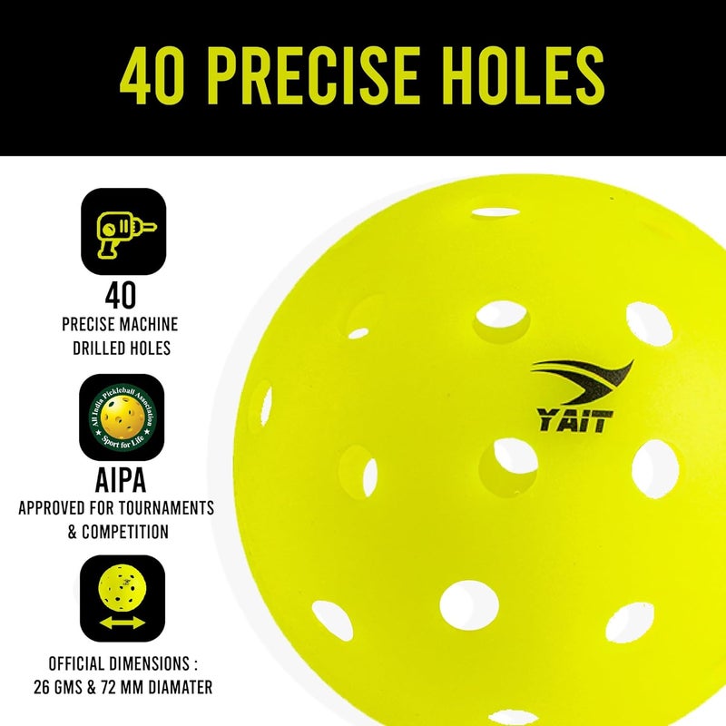 YAIT Sports Rovo Pickleball Ball (Pack of 6) | 40 Hole Outdoor Ball for Tournament Play | Single Piece Rotational Molded | High Performance PP Material, Advanced Aerodynamics | AIPA Approved (Green) - Image 3