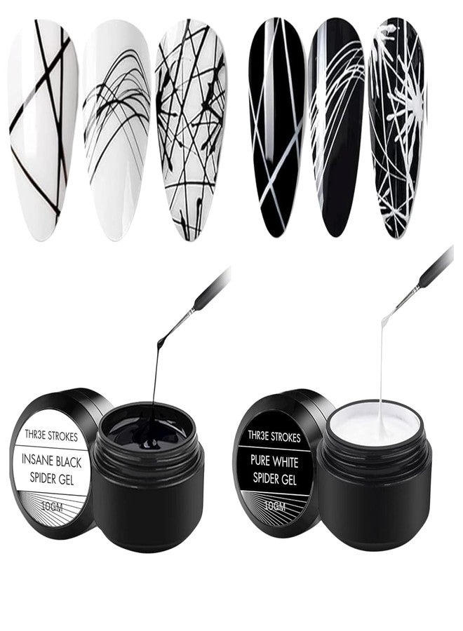 THR3E STROKES 10G BIG SIZE Professional Black and White Spider Gel for Art - Elastic, Easy-to-Use Nail Art Combo Set - Long-Lasting Design Supplies for Creative Manicures and Nail Artistry (pack of 2) - Image 1