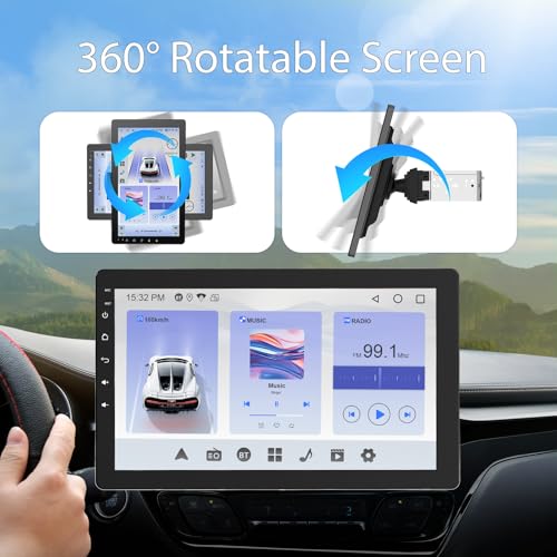 Haudio 10.1 inch Single Din Car Stereo, Rotatable Touch Screen Radio with Wireless Apple CarPlay & Android Auto, Backup Camera, Mirror Link, SWC, GPS, Voice Control, Bluetooth, WiFi - Image 2