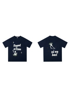 Broken Planet Cartoon Logo Cotton Tee 307 navy blue