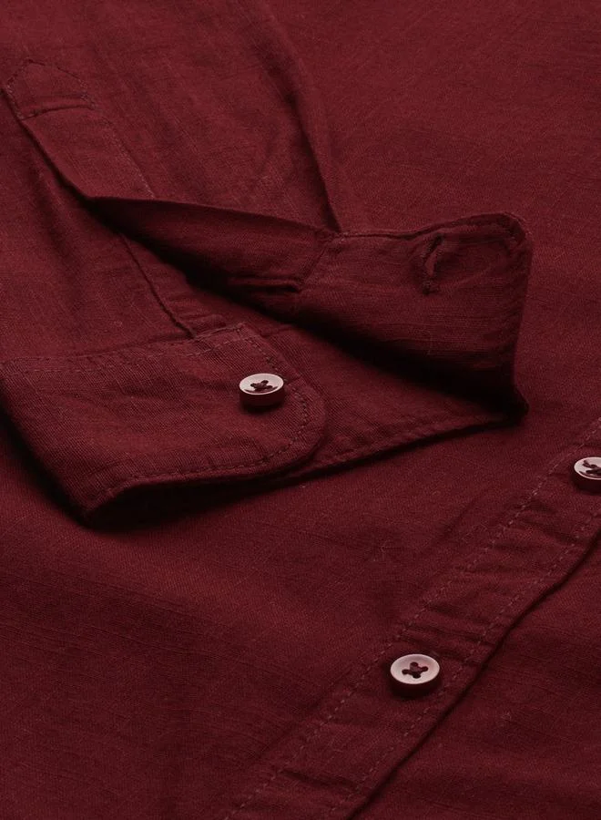The Indian Garage Co  Men Maroon Solid Mandarin Collar Shirt for Men | Best Price UAE
