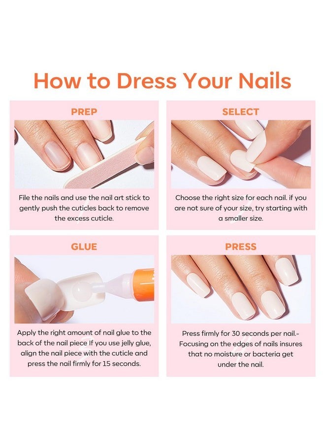 modelones - Short Press On Nails, 32Pcs 16 Sizes Oval Fake Nails Kit Press Ons With Nail Glue, Adhesive Tabs, Nail File, Prep Pad, Manicure Stick, Milky White - Image 1