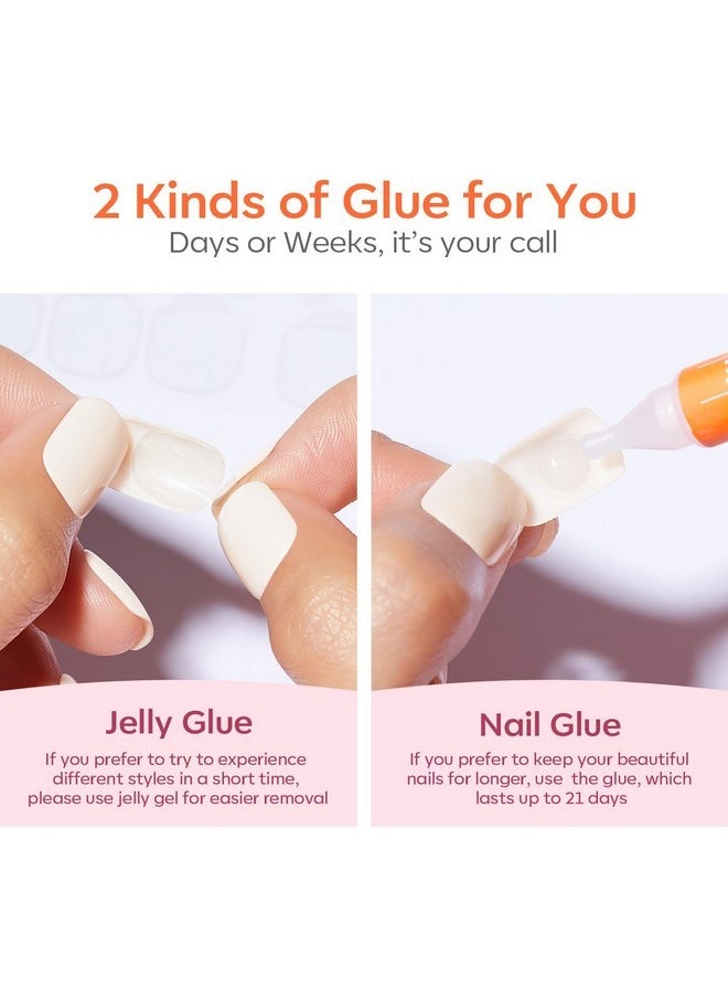 modelones - Short Press On Nails, 32Pcs 16 Sizes Oval Fake Nails Kit Press Ons With Nail Glue, Adhesive Tabs, Nail File, Prep Pad, Manicure Stick, Milky White - Image 1