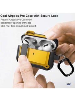 JAJEEK Upgraded [Secure Lock] Armor AirPods Pro Case – Durable Shockproof Cover for Apple AirPods Pro, Sleek Wireless Earbuds Case with Keychain Clip for Men & Women (Black/Yellow)  - Image 2