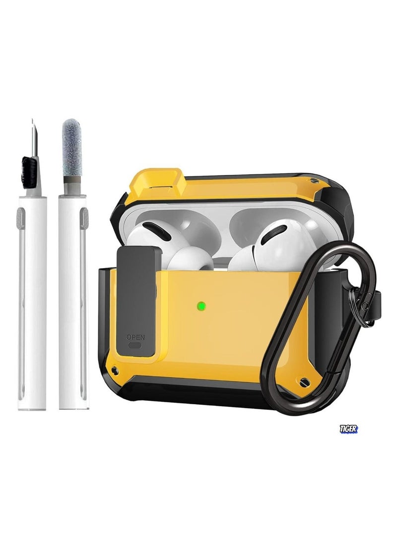 JAJEEK Upgraded [Secure Lock] Armor AirPods Pro Case – Durable Shockproof Cover for Apple AirPods Pro, Sleek Wireless Earbuds Case with Keychain Clip for Men & Women (Black/Yellow) - Image 1