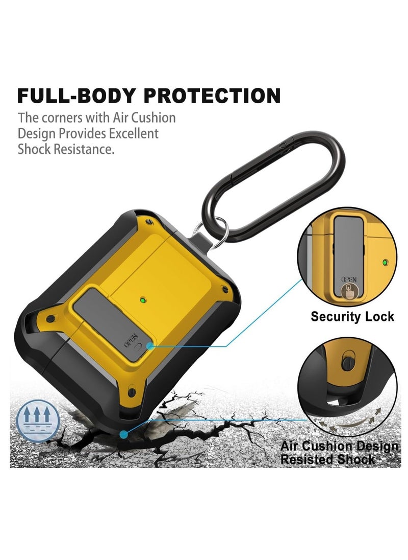 JAJEEK Upgraded [Secure Lock] Armor AirPods Pro Case – Durable Shockproof Cover for Apple AirPods Pro, Sleek Wireless Earbuds Case with Keychain Clip for Men & Women (Black/Yellow) - Image 4