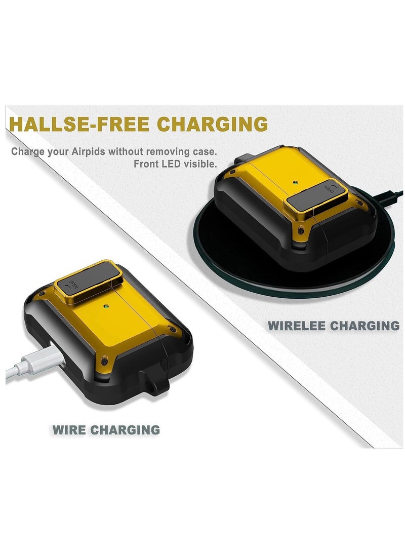 JAJEEK Upgraded [Secure Lock] Armor AirPods Pro Case – Durable Shockproof Cover for Apple AirPods Pro, Sleek Wireless Earbuds Case with Keychain Clip for Men & Women (Black/Yellow) - Image 3