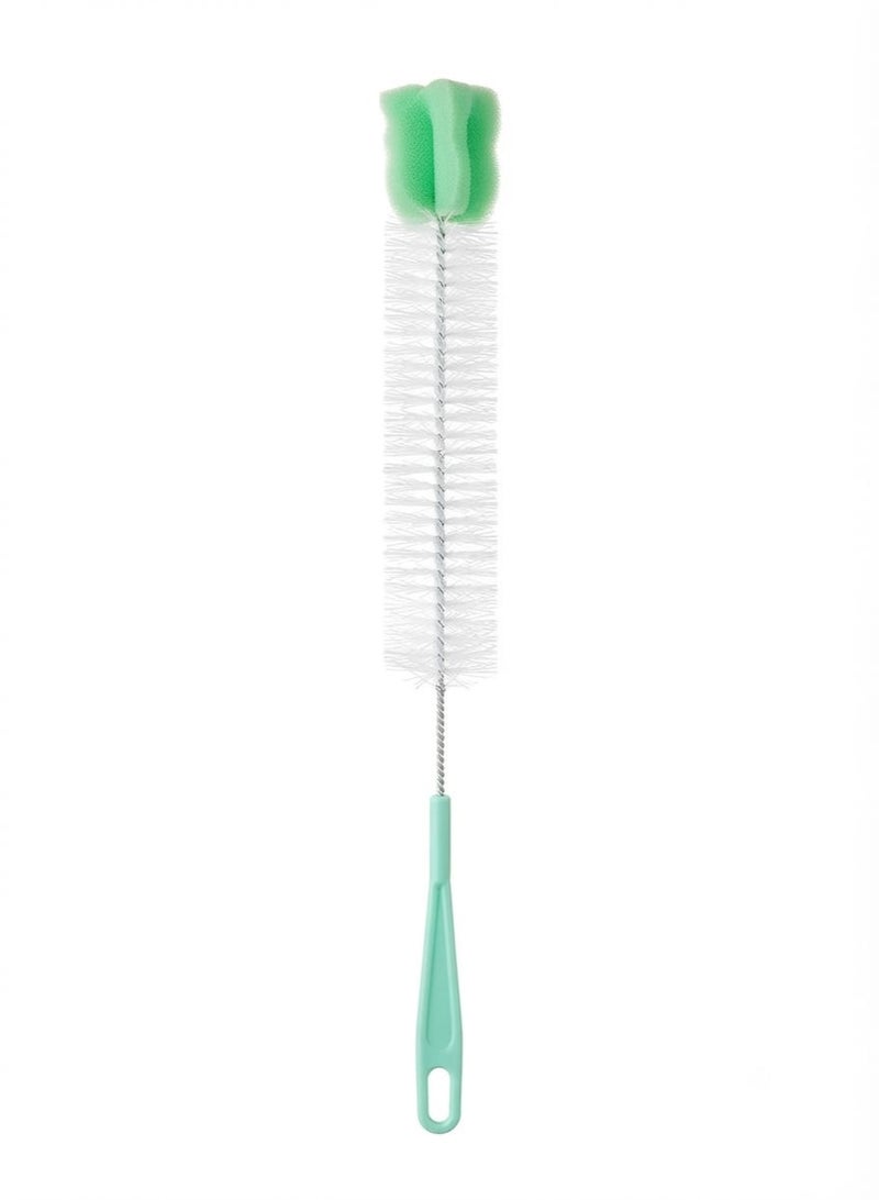 Flexible baby bottle cleaning brush with sponge head and long handle – multi-purpose, green/white - Image 1