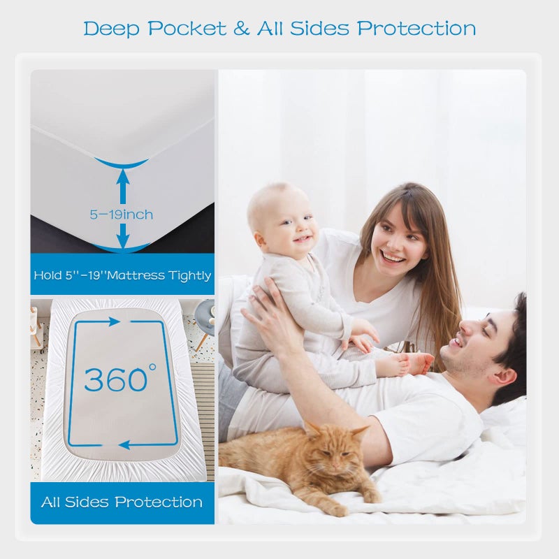 GRT 2 Pack Full Size Mattress Protector Waterproof, Breathable & Noiseless Waterproof Mattress Protector Fitted Deep Pocket from 5" to 19", Smooth Full Bed Mattress Cover Machine Washable - Image 4