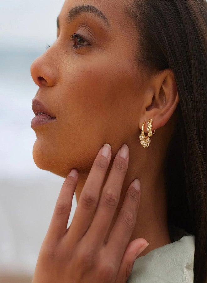 MYEARS Women Earrings Gold Huggie Hoop Dangle Drop 14K Gold Plated Small Simple Hypoallergenic Everyday Jewelry, One Size, Brass Metal Yellow Gold, Cubic Zirconia - Image 2