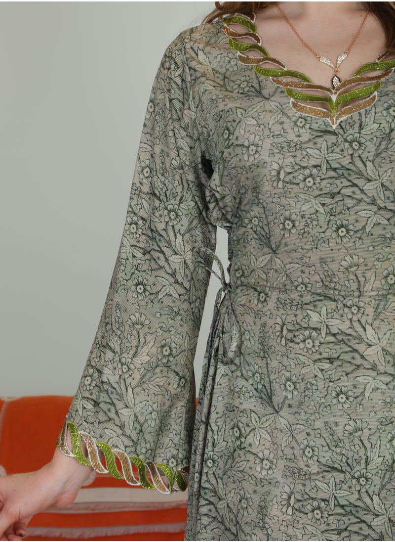 Bint Al Bilad Bint Al Bilad Women's Summer Long Luxury Jalabiya | Full-Length Kaftan Dress for Ramadan, Eid Ul Fitr, Wedding, Special Occasions | Embroidered Saudi Abaya | Modest Islamic Clothing  - Image 4