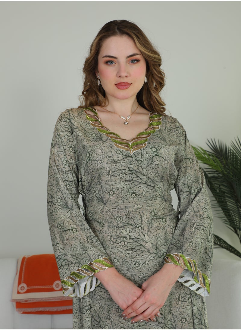 Bint Al Bilad Bint Al Bilad Women's Summer Long Luxury Jalabiya | Full-Length Kaftan Dress for Ramadan, Eid Ul Fitr, Wedding, Special Occasions | Embroidered Saudi Abaya | Modest Islamic Clothing  - Image 3