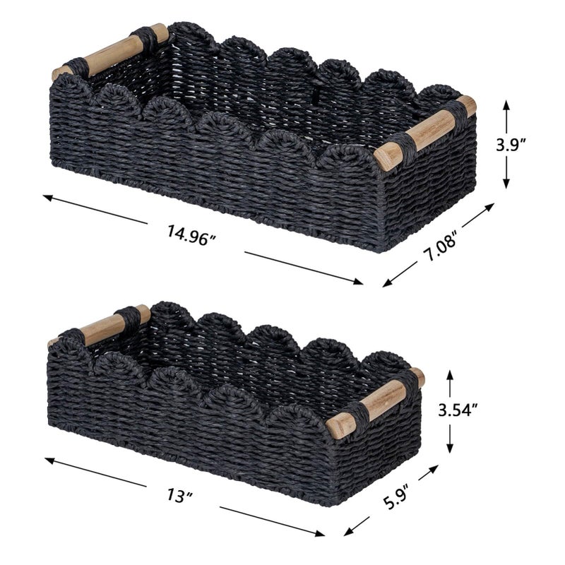 CubesLand Toilet Paper Storage Basket, Scalloped Edge Shelves Basket for Organizing for Over Toilet Tank Storage, Home Decor Baskets for Shelf, Countertop, Living Room, Bedroom, Handwoven, Black - Image 3