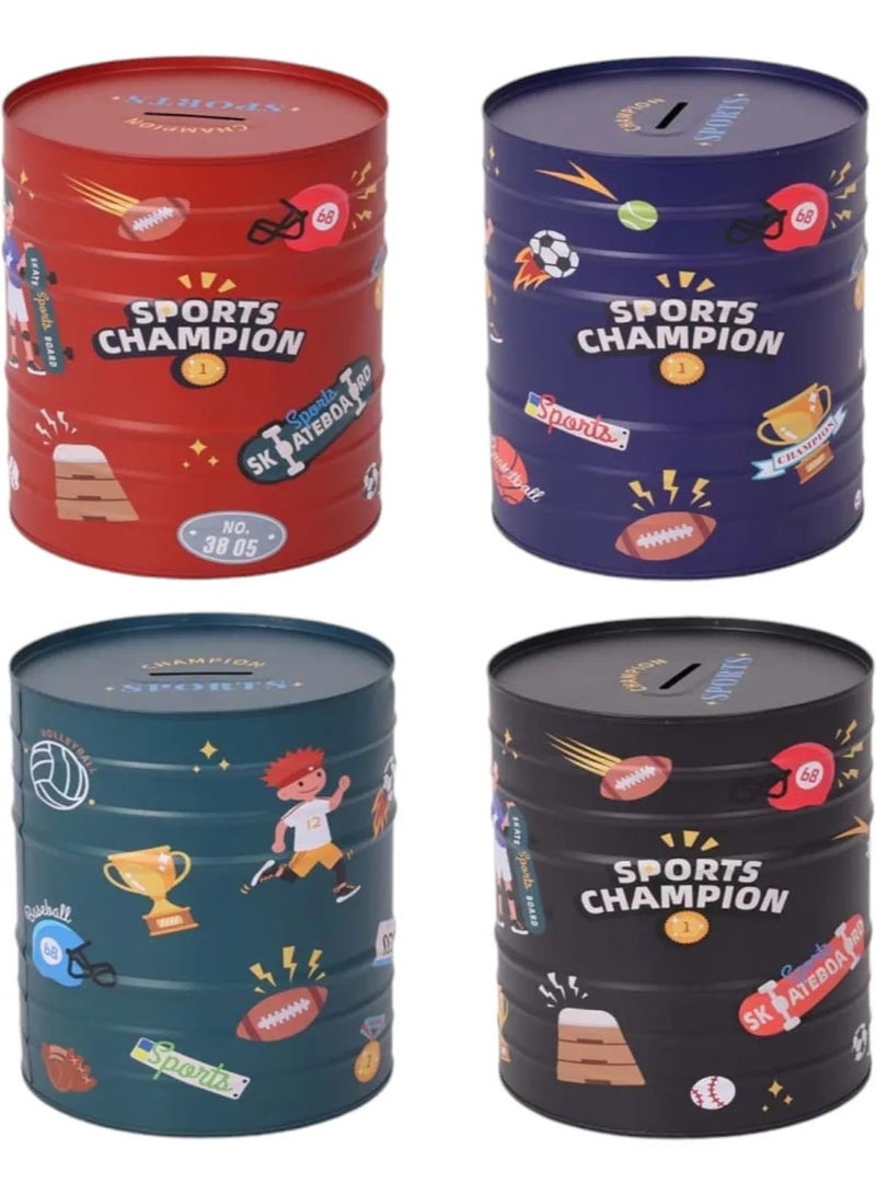 Tin Piggy Bank for Kids, 2 Pack Assorted Colors Sports