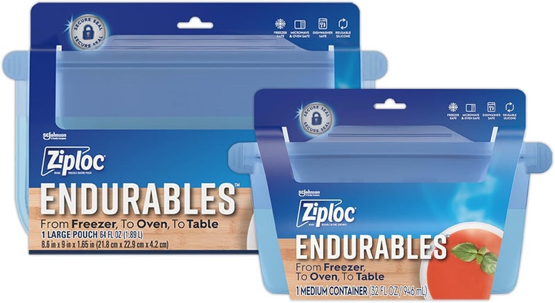 Ziploc أكياس زيبلوك إندورابلز الكبيرة وحاويات متوسطة قابلة لإعادة الاستخدام من السيليكون لتخزين الطعام وتحضير الوجبات للثلاجة والفرن والميكروويف آمنة في غسالة الصحون - Image 1