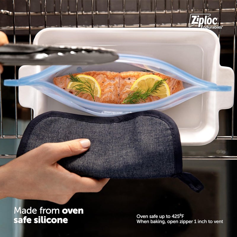 Ziploc أكياس زيبلوك إندورابلز الكبيرة وحاويات متوسطة قابلة لإعادة الاستخدام من السيليكون لتخزين الطعام وتحضير الوجبات للثلاجة والفرن والميكروويف آمنة في غسالة الصحون - Image 5
