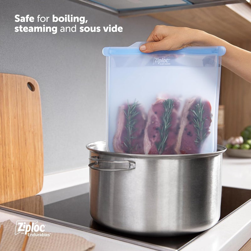 Ziploc أكياس زيبلوك إندورابلز الكبيرة وحاويات متوسطة قابلة لإعادة الاستخدام من السيليكون لتخزين الطعام وتحضير الوجبات للثلاجة والفرن والميكروويف آمنة في غسالة الصحون - Image 3