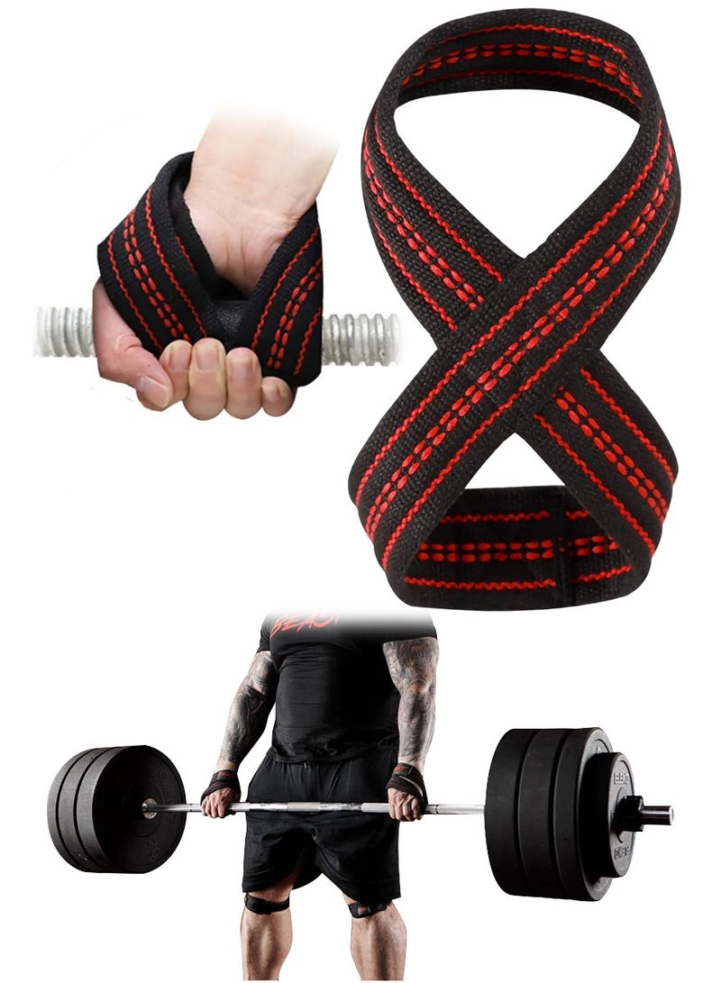 سوار رفع الاثقال بتصميم على شكل رقم 8، ستراب معصم اليد للرجال والنساء لتمرين الرفعة المميتة وتمارين القوة وتعزيز القبضة. متوفر بمقاسين - Image 1