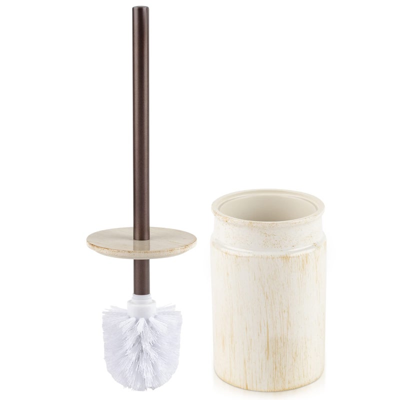 Creative Scents Rustic Luxe Toilet Brush and Holder Set Beige Toilet Bowl Cleaner Brush with Strong Metal Handle Long Bristles Toilet Bowl Brush and Holder Rustic Farmhouse Decor